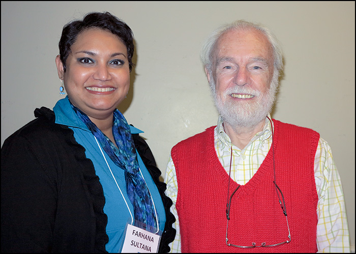 Dr. Farhana Sultana with Dr. David Harvey, renowned geographer, at Syracuse University, 2014