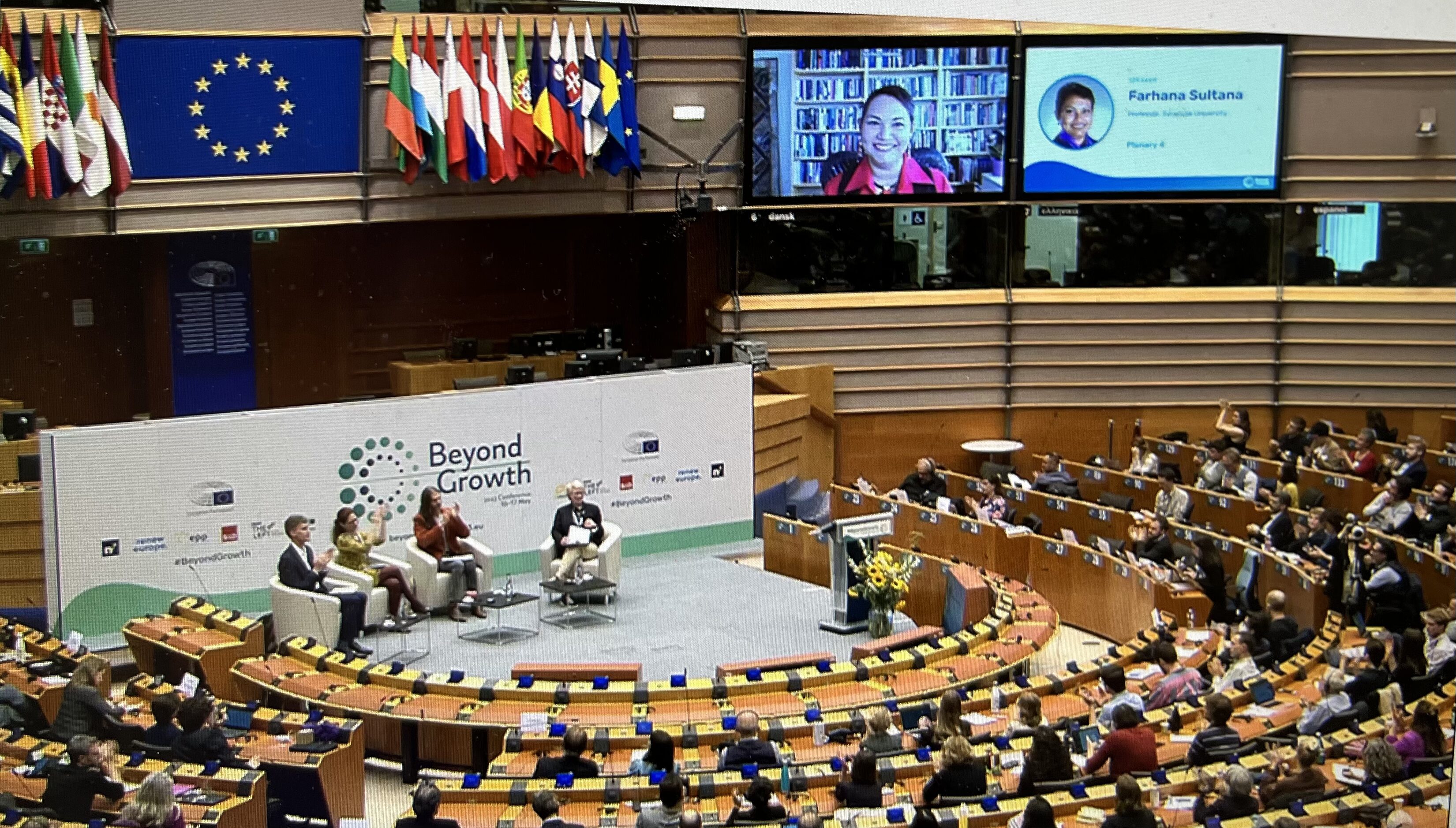 Dr. Farhana Sultana gives keynote address to European Parliament, in 2023