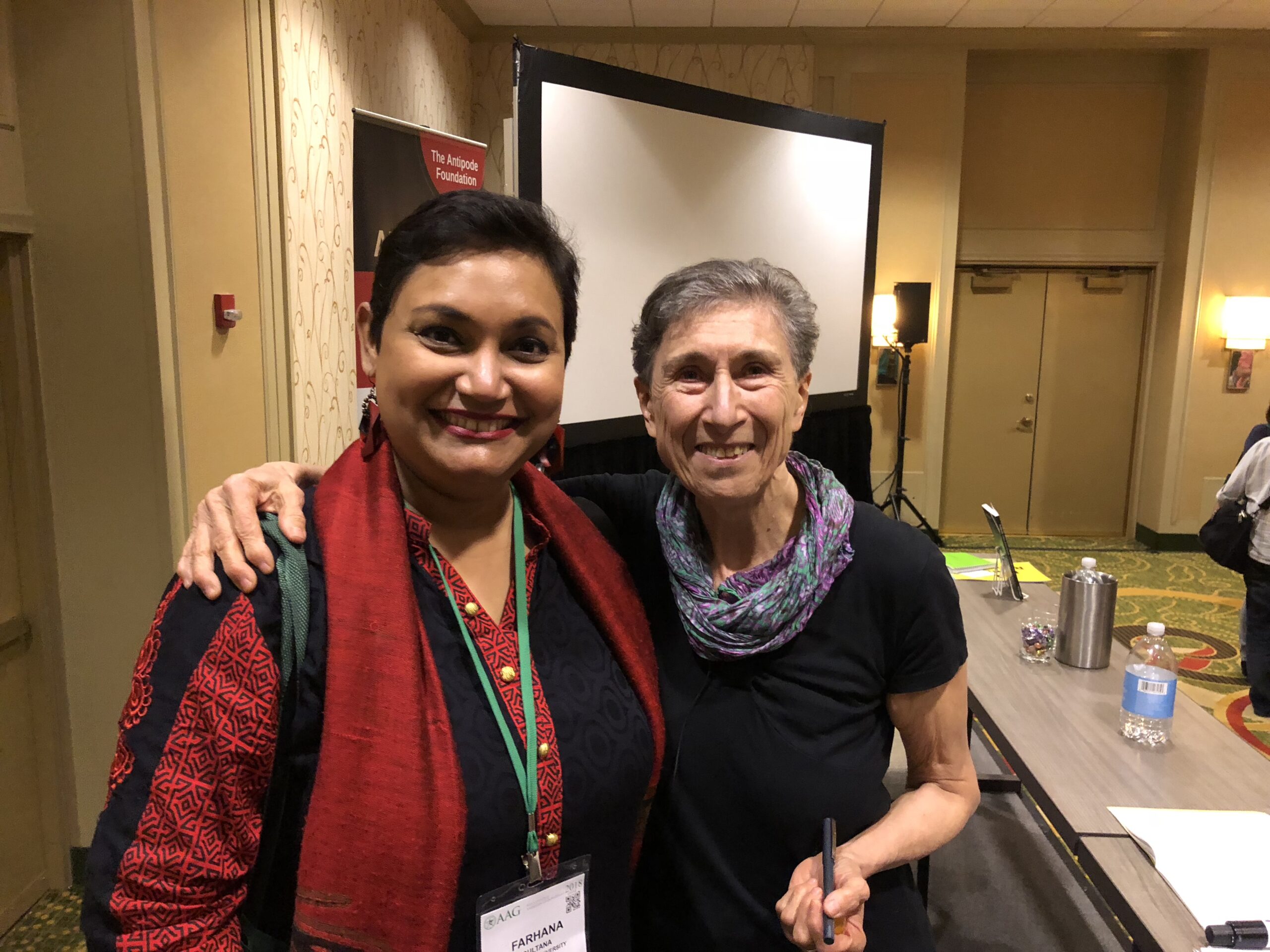 Dr. Farhana Sultana with Dr. Sylvia Federici, renowned feminist scholar, in New Orleans, 2018
