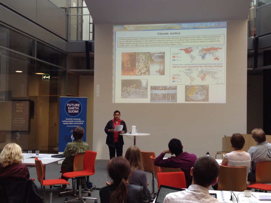 Dr. Farhana Sultana delivering a Keynote Speech at the University of Helsinki, Finland, 2016